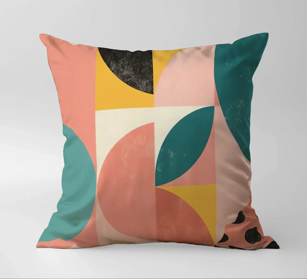 Abstract Geometric Pattern with Circles Squares and Leaf decorative cushion by DesignDoodle