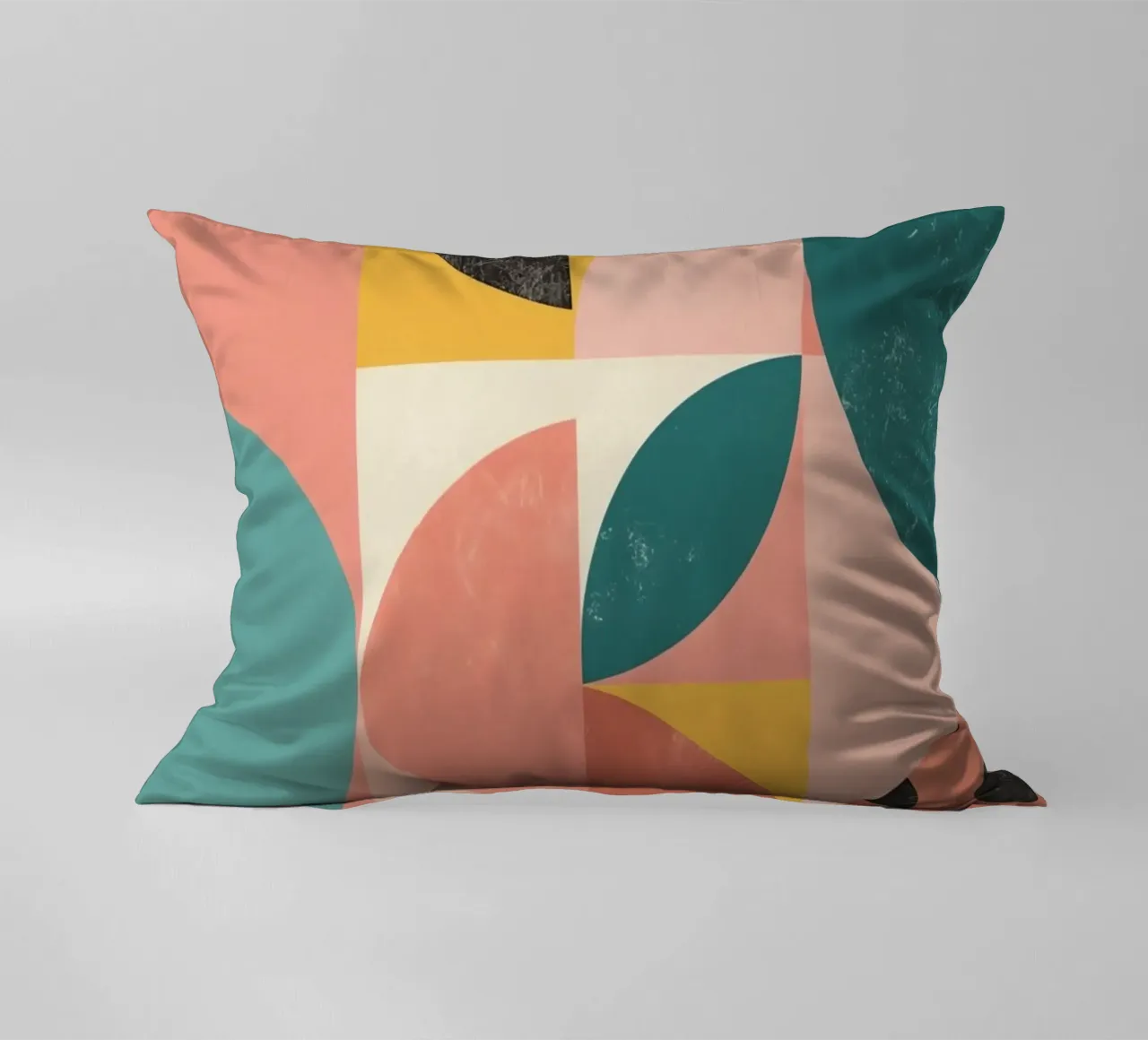 Abstract Geometric Pattern with Circles Squares and Leaf decorative cushion by DesignDoodle