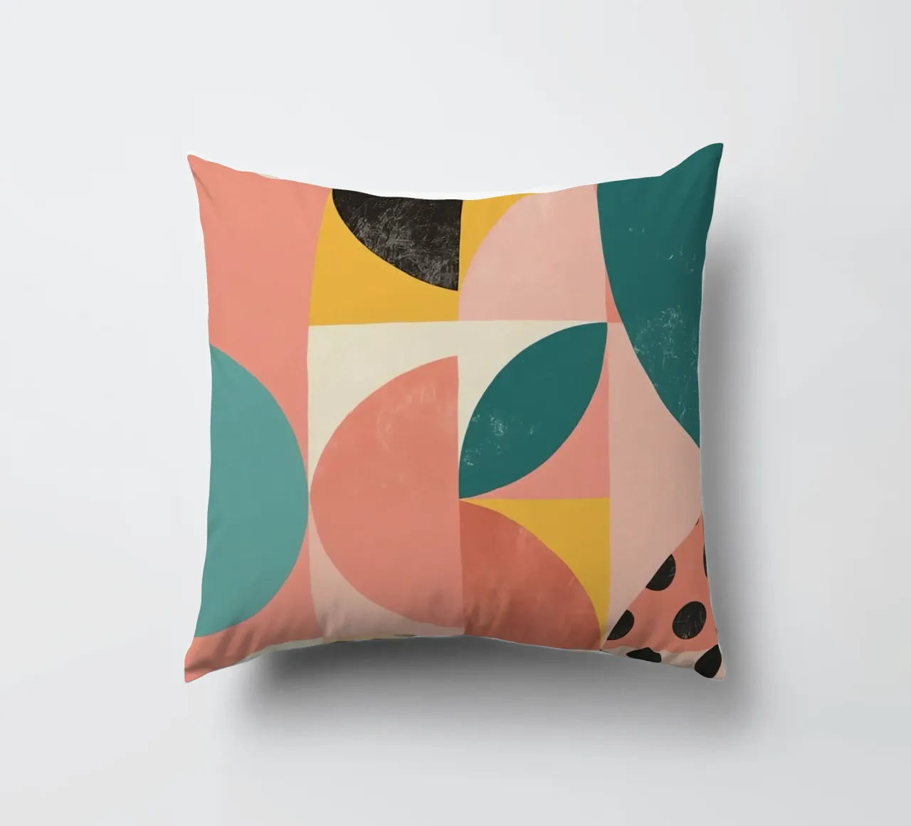 Abstract Geometric Pattern with Circles Squares and Leaf decorative cushion by DesignDoodle