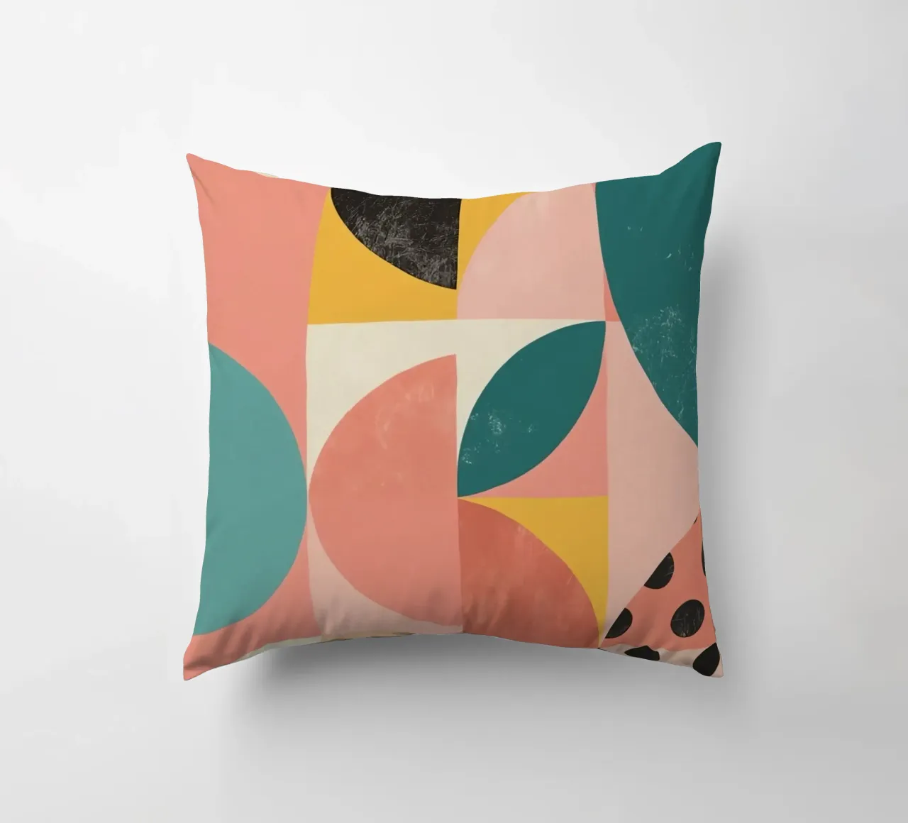 Abstract Geometric Pattern with Circles Squares and Leaf decorative cushion by DesignDoodle