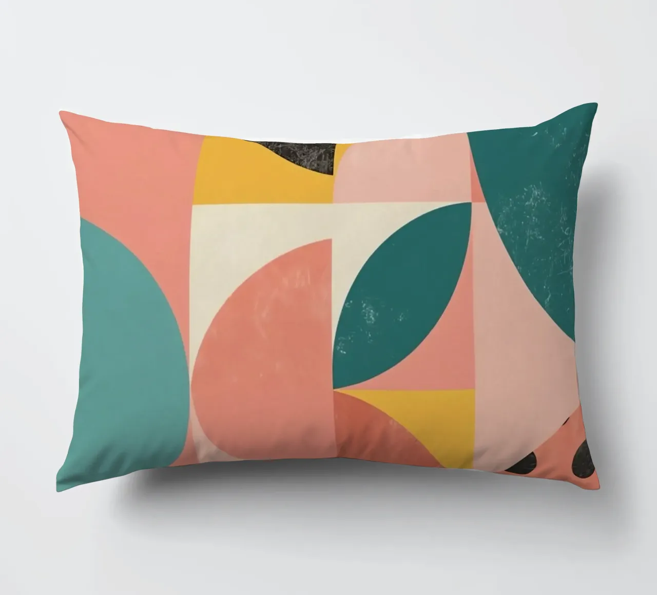Abstract Geometric Pattern with Circles Squares and Leaf decorative cushion by DesignDoodle