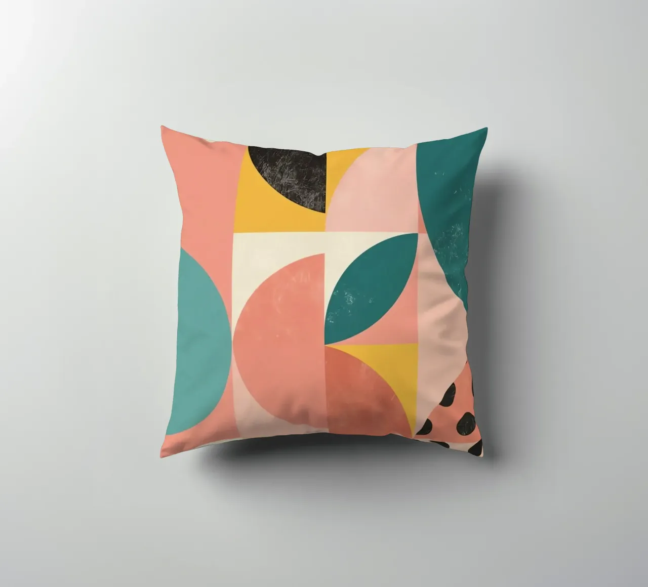 Abstract Geometric Pattern with Circles Squares and Leaf decorative cushion by DesignDoodle