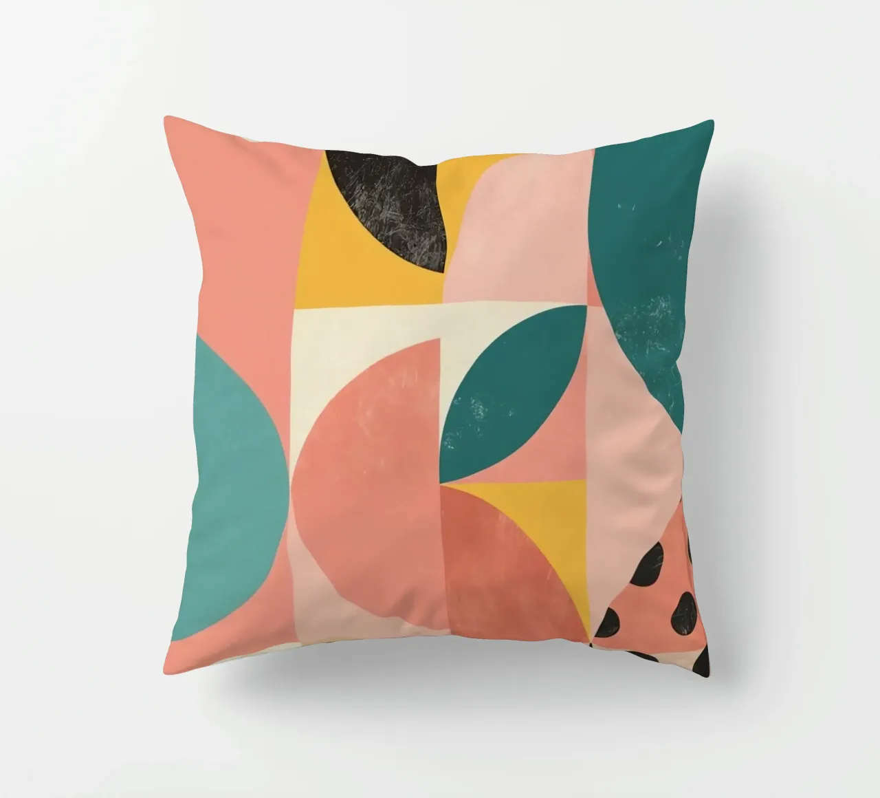 Abstract Geometric Pattern with Circles Squares and Leaf decorative cushion by DesignDoodle