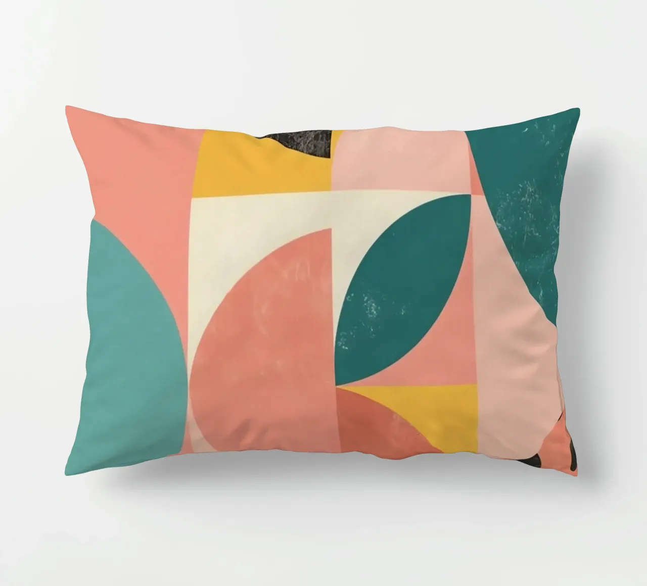 Abstract Geometric Pattern with Circles Squares and Leaf decorative cushion by DesignDoodle