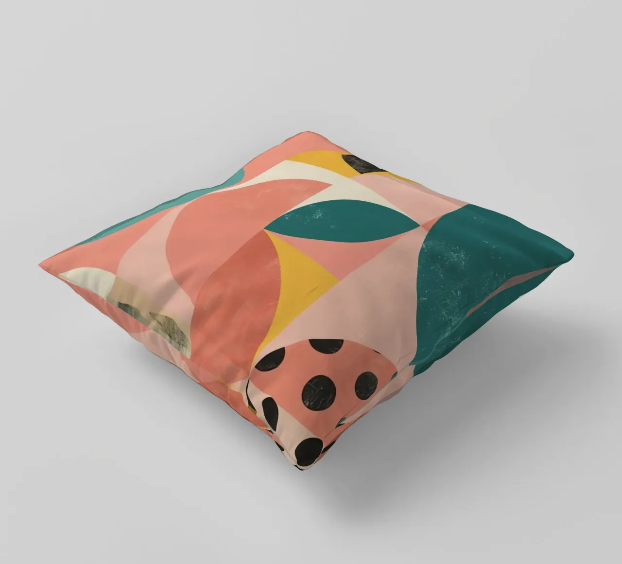 Abstract Geometric Pattern with Circles Squares and Leaf decorative cushion by DesignDoodle