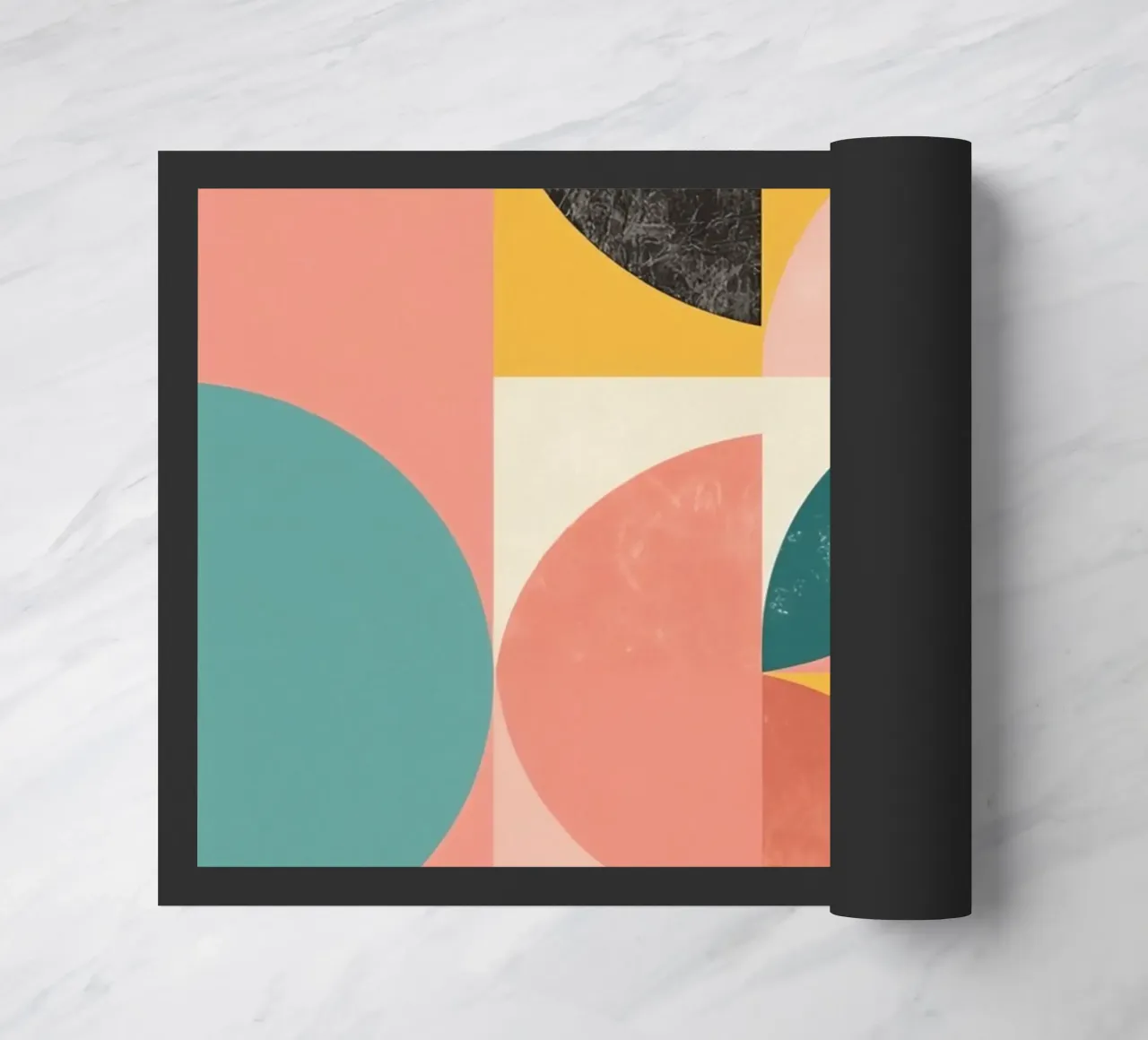 Motivo geometrico astratto con cerchi, quadrati e foglie zerbino da DesignDoodle