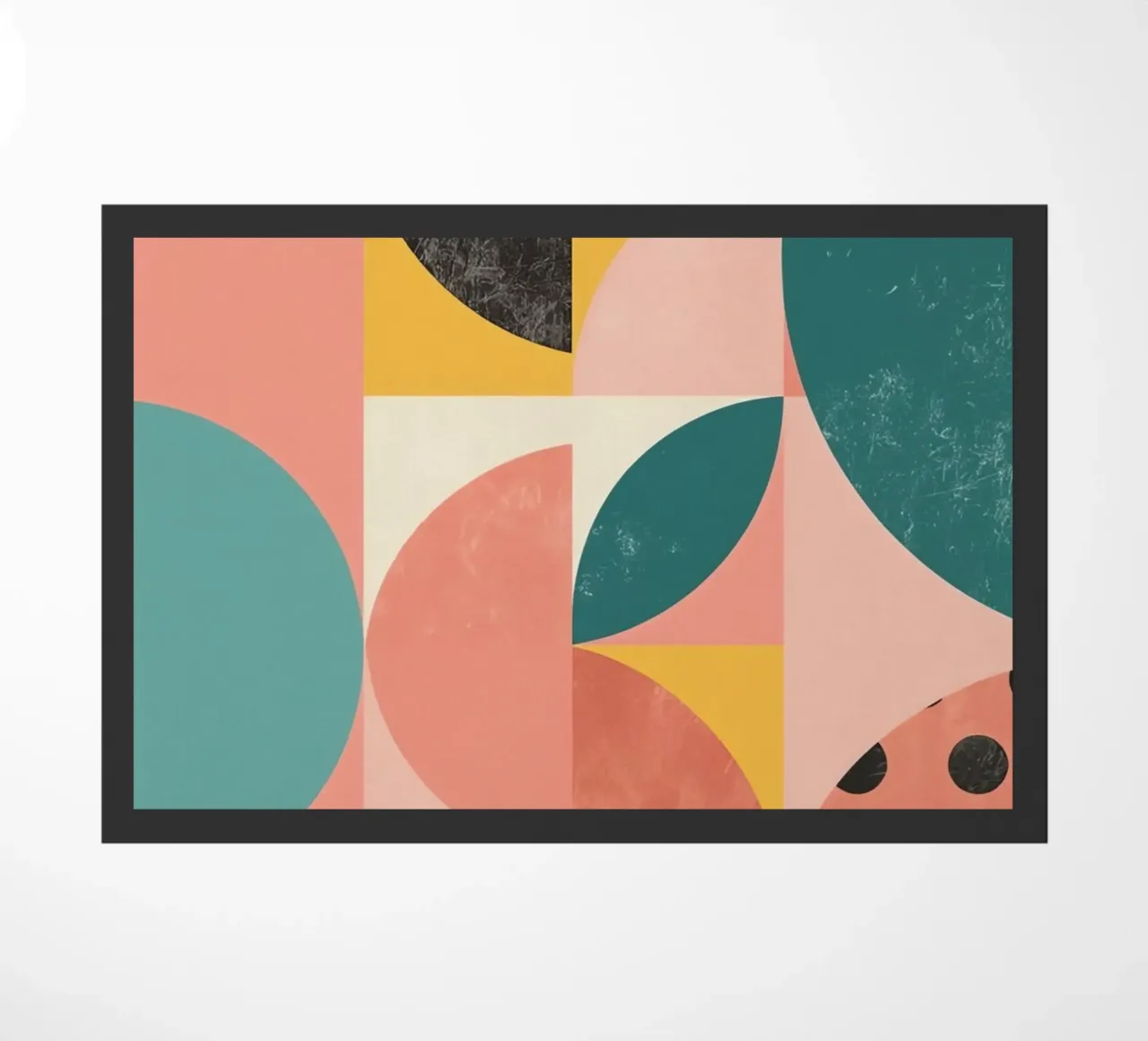 Abstract Geometric Pattern with Circles Squares and Leaf doormat by DesignDoodle
