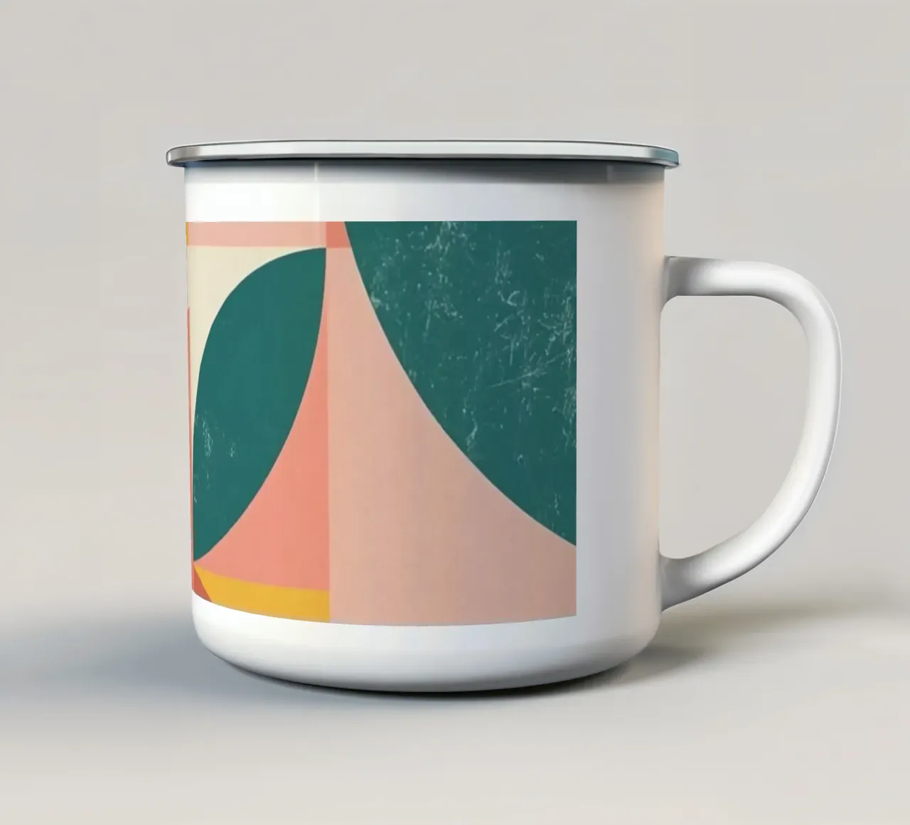 Abstract Geometric Pattern with Circles Squares and Leaf enamel mug by DesignDoodle