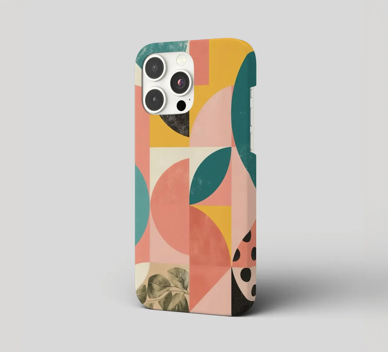 Abstract Geometric Pattern with Circles Squares and Leaf iphone case by DesignDoodle