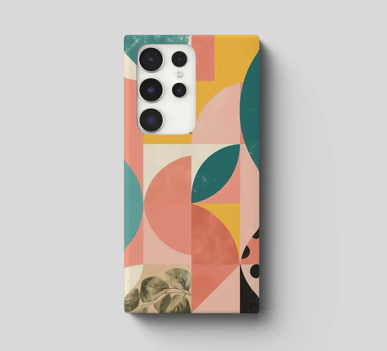 Abstract Geometric Pattern with Circles Squares and Leaf samsung phone case by DesignDoodle
