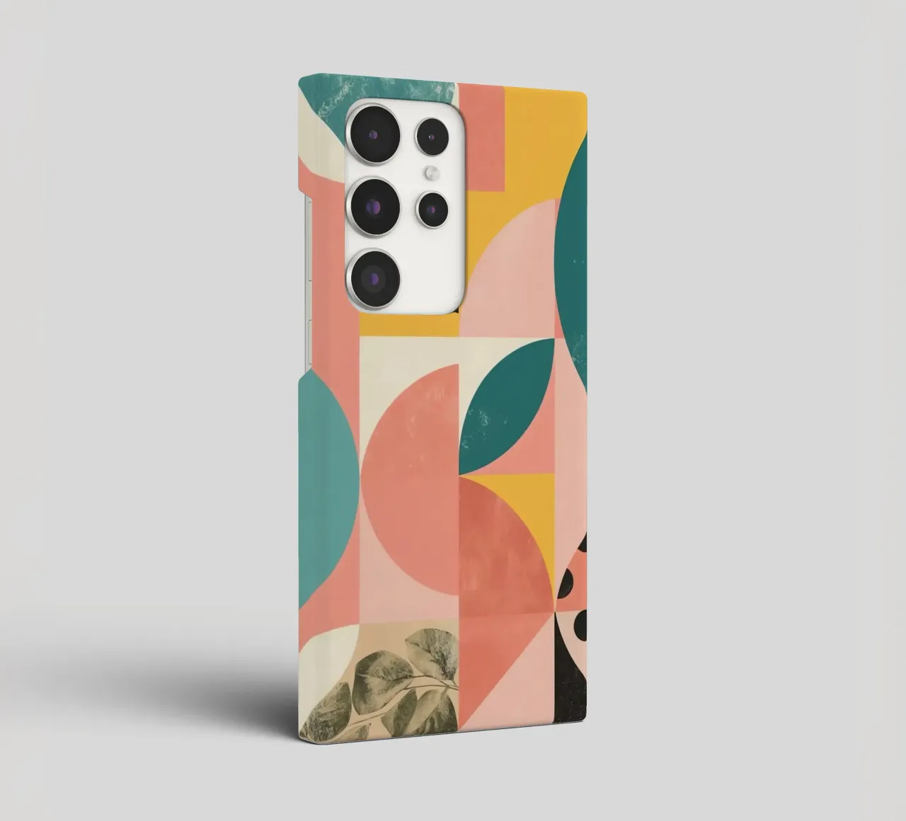 Abstract Geometric Pattern with Circles Squares and Leaf samsung phone case by DesignDoodle