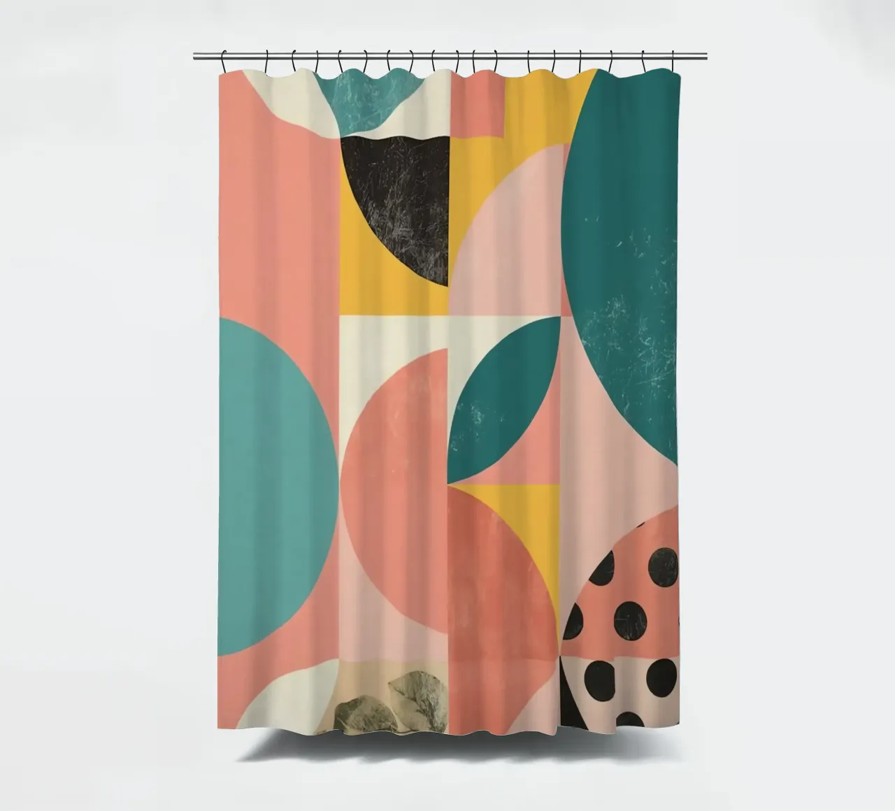Abstract Geometric Pattern with Circles Squares and Leaf shower curtain by DesignDoodle