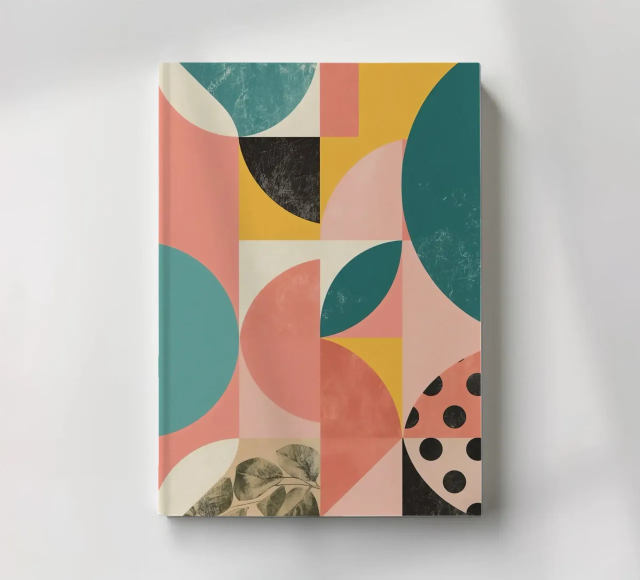 Abstract Geometric Pattern with Circles Squares and Leaf notebook by DesignDoodle