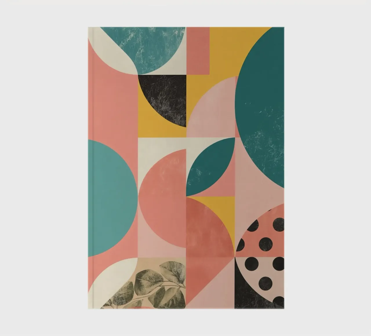 Abstract Geometric Pattern with Circles Squares and Leaf notebook by DesignDoodle