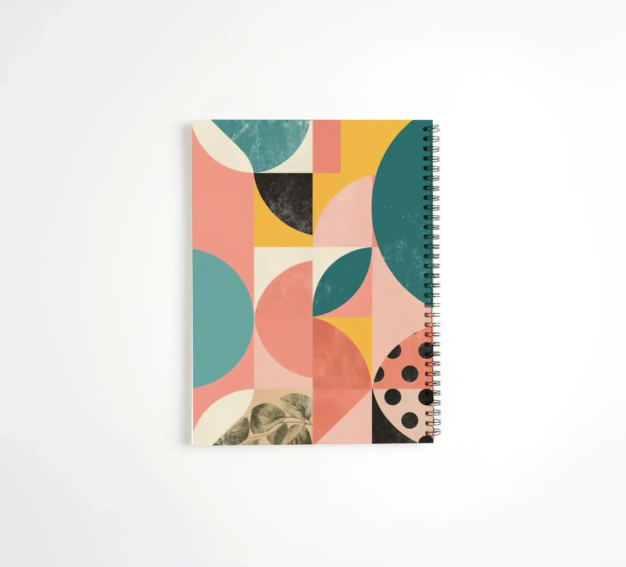 Abstract Geometric Pattern with Circles Squares and Leaf spiral notebook by DesignDoodle