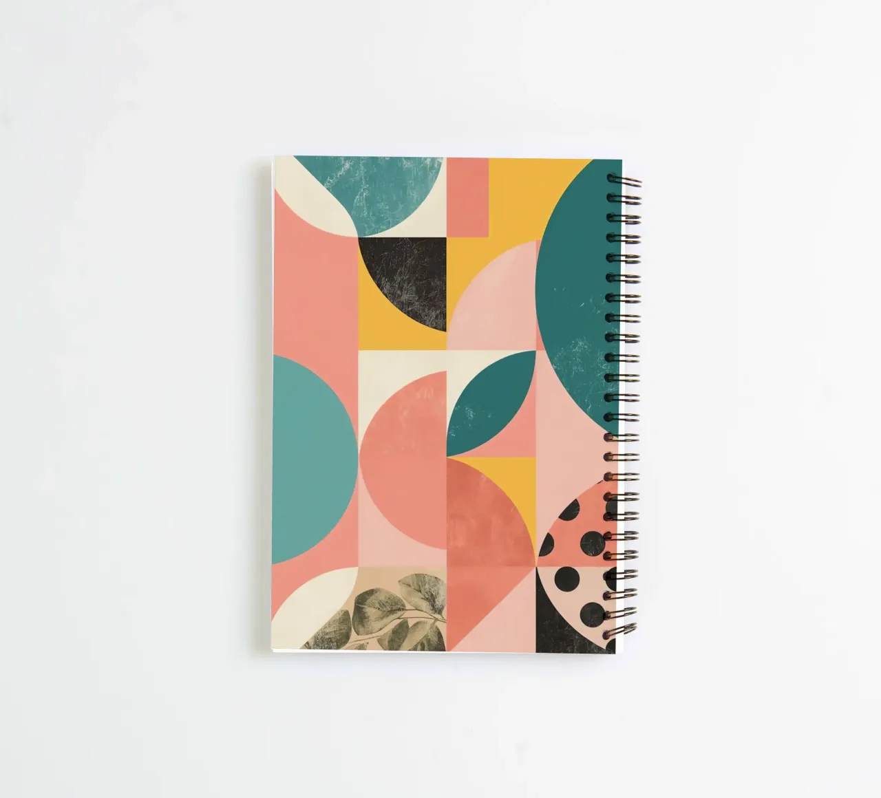 Abstract Geometric Pattern with Circles Squares and Leaf spiral notebook by DesignDoodle