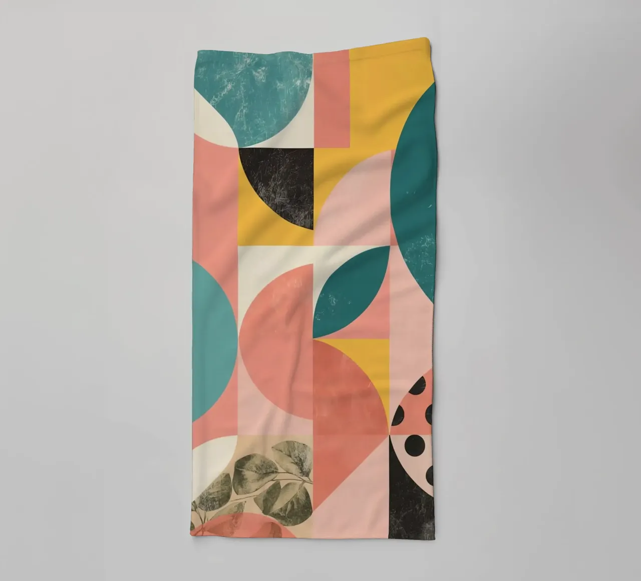 Abstract Geometric Pattern with Circles Squares and Leaf towel by DesignDoodle