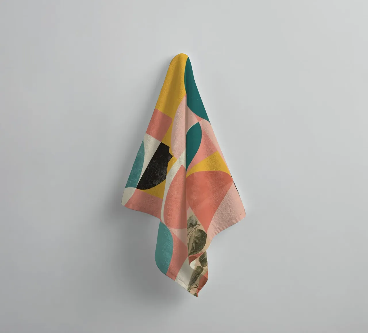 Abstract Geometric Pattern with Circles Squares and Leaf towel by DesignDoodle