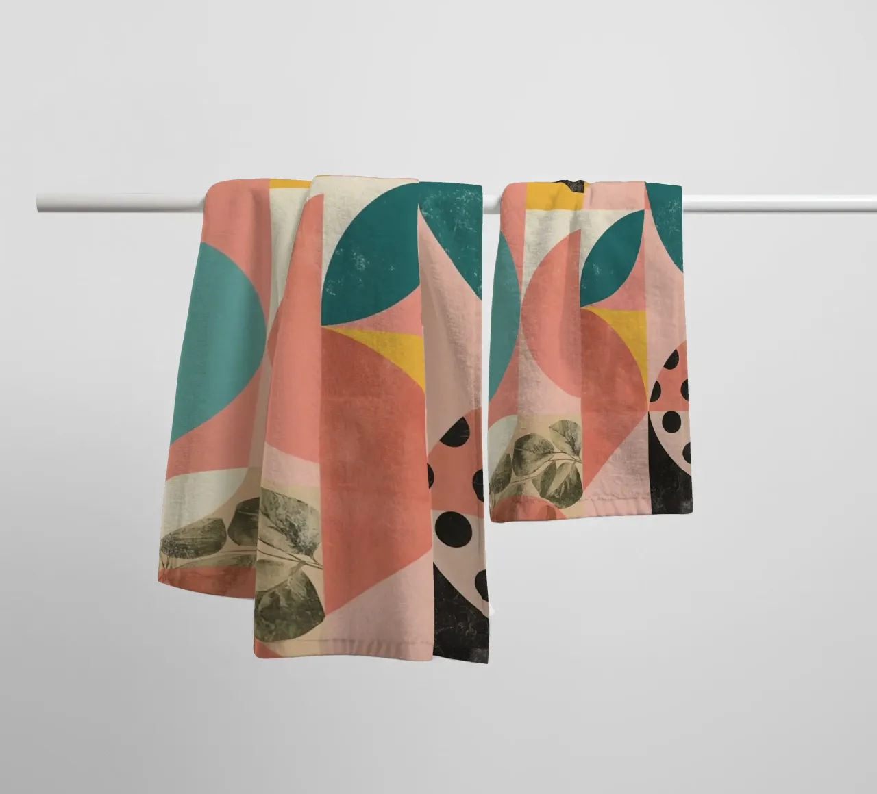 Abstract Geometric Pattern with Circles Squares and Leaf towel by DesignDoodle