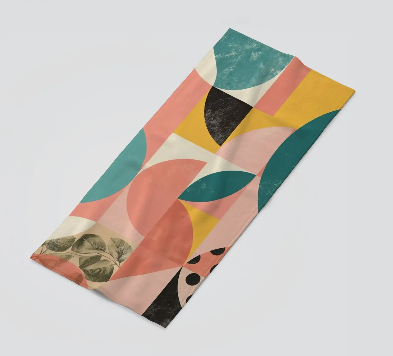 Abstract Geometric Pattern with Circles Squares and Leaf beach towel by DesignDoodle