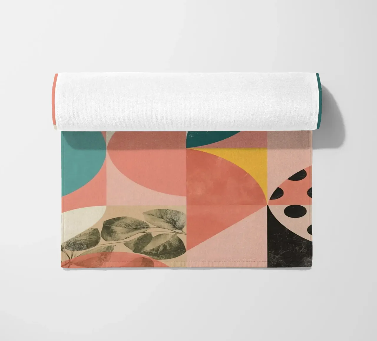 Abstract Geometric Pattern with Circles Squares and Leaf beach towel by DesignDoodle