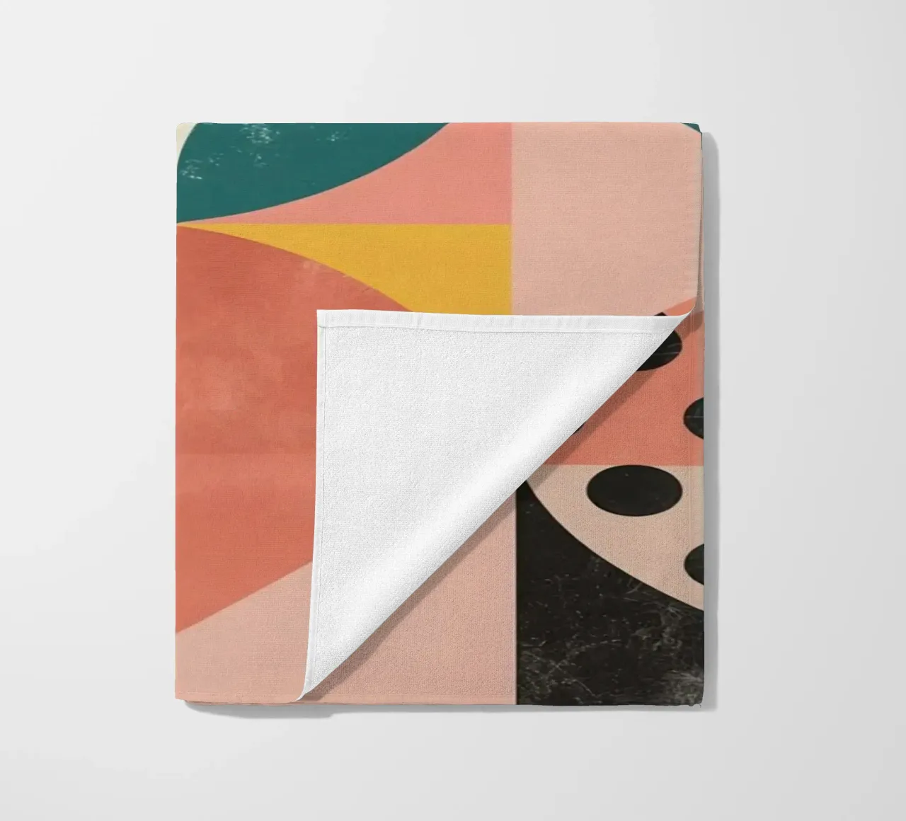 Abstract Geometric Pattern with Circles Squares and Leaf beach towel by DesignDoodle