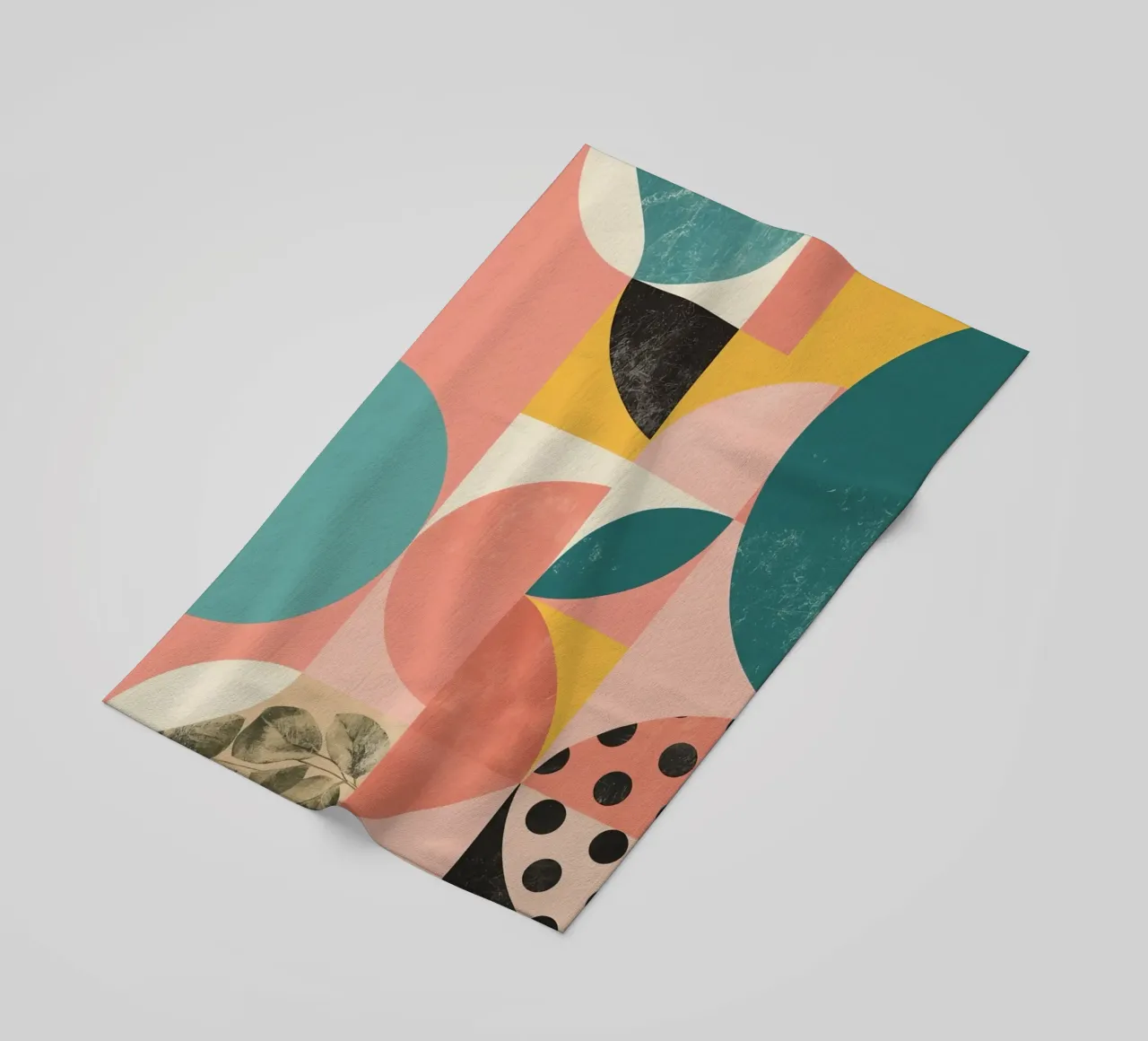Abstract Geometric Pattern with Circles Squares and Leaf beach towel by DesignDoodle