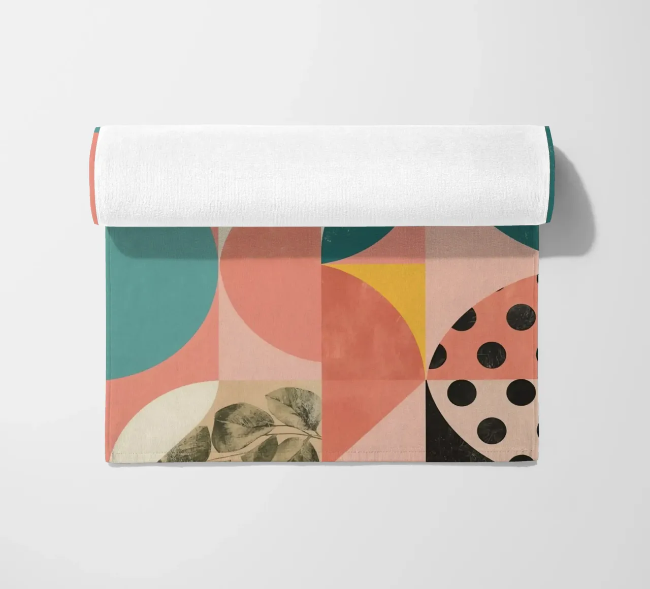 Abstract Geometric Pattern with Circles Squares and Leaf beach towel by DesignDoodle