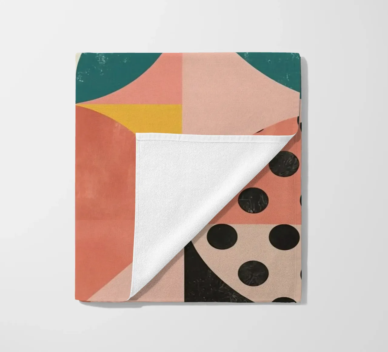 Abstract Geometric Pattern with Circles Squares and Leaf beach towel by DesignDoodle