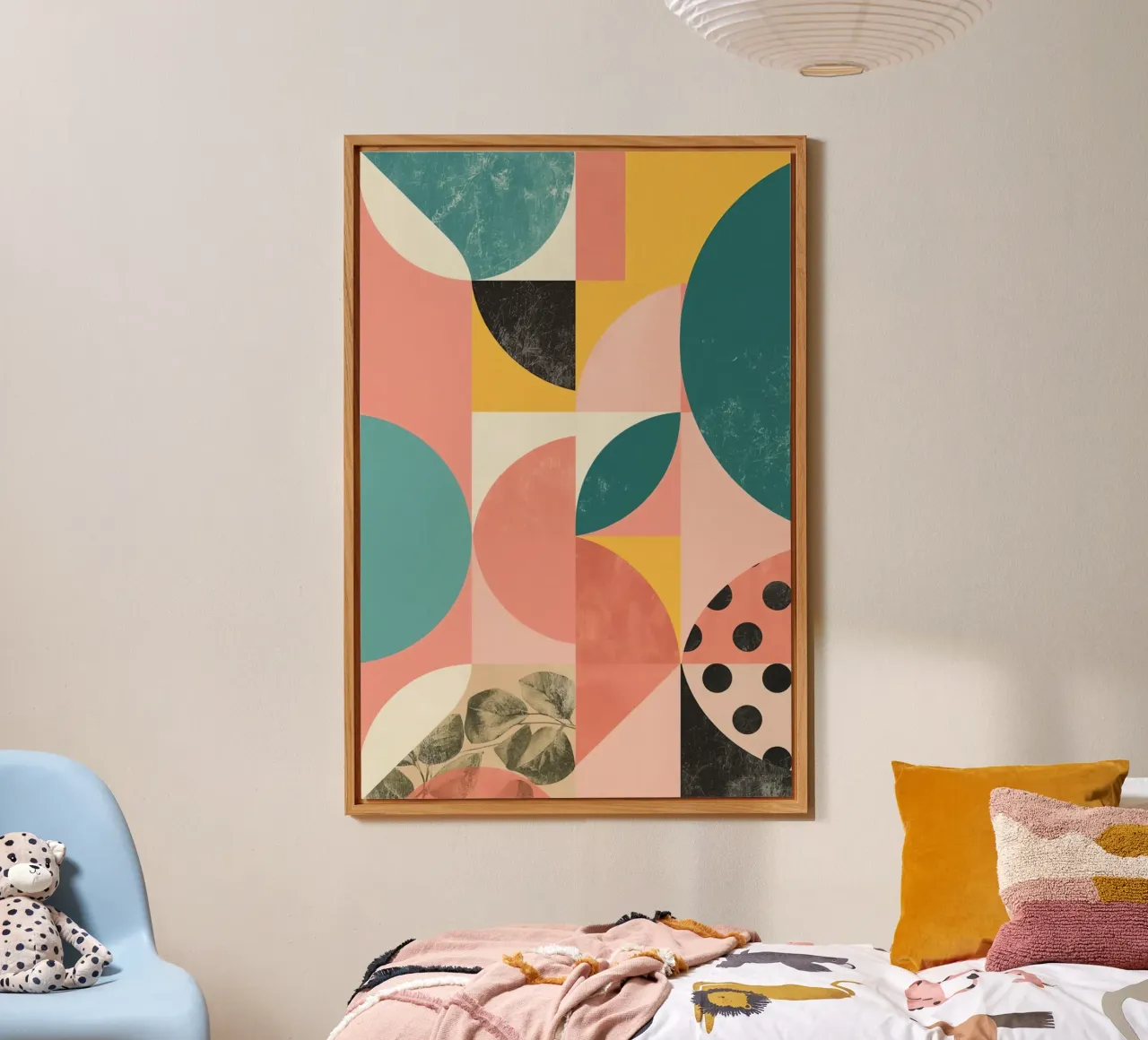 Abstract Geometric Pattern with Circles Squares and Leaf alu-dibond by DesignDoodle