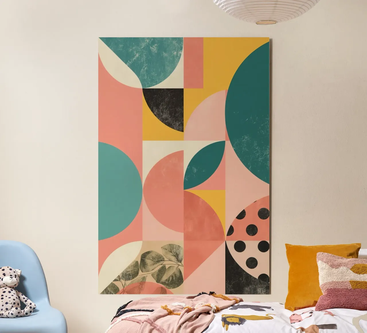 Abstract Geometric Pattern with Circles Squares and Leaf alu-dibond by DesignDoodle