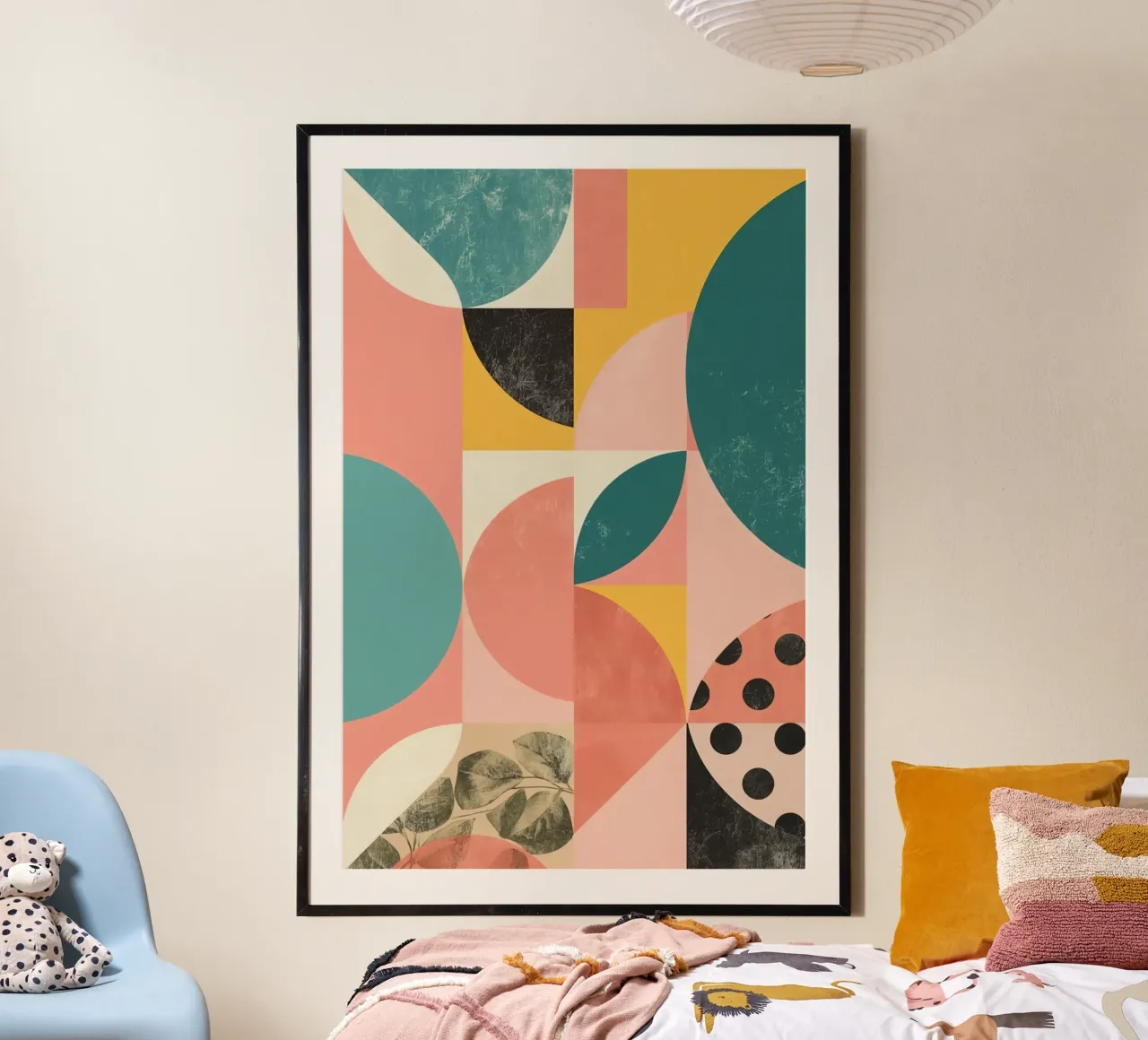 Abstract Geometric Pattern with Circles Squares and Leaf hahnemühle by DesignDoodle