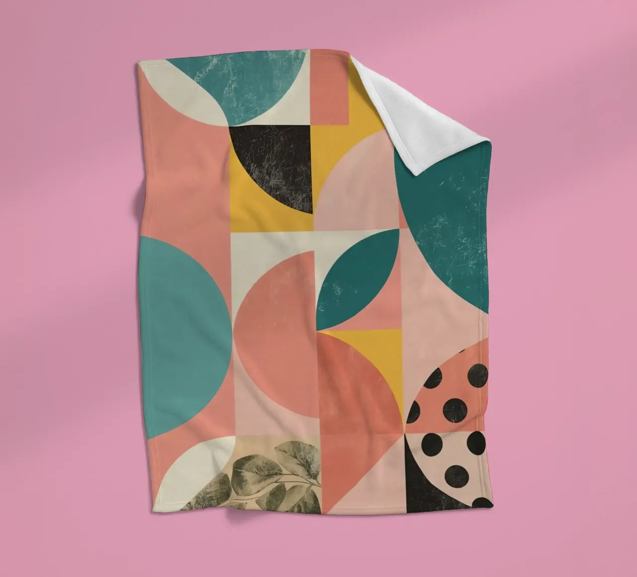 Abstract Geometric Pattern with Circles Squares and Leaf fleece blanket by DesignDoodle