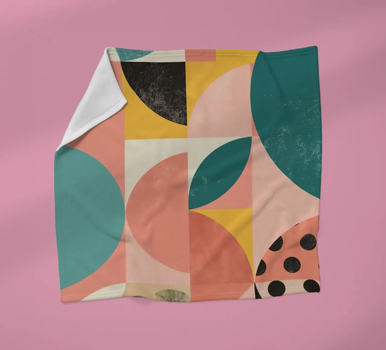 Abstract Geometric Pattern with Circles Squares and Leaf fleece blanket by DesignDoodle