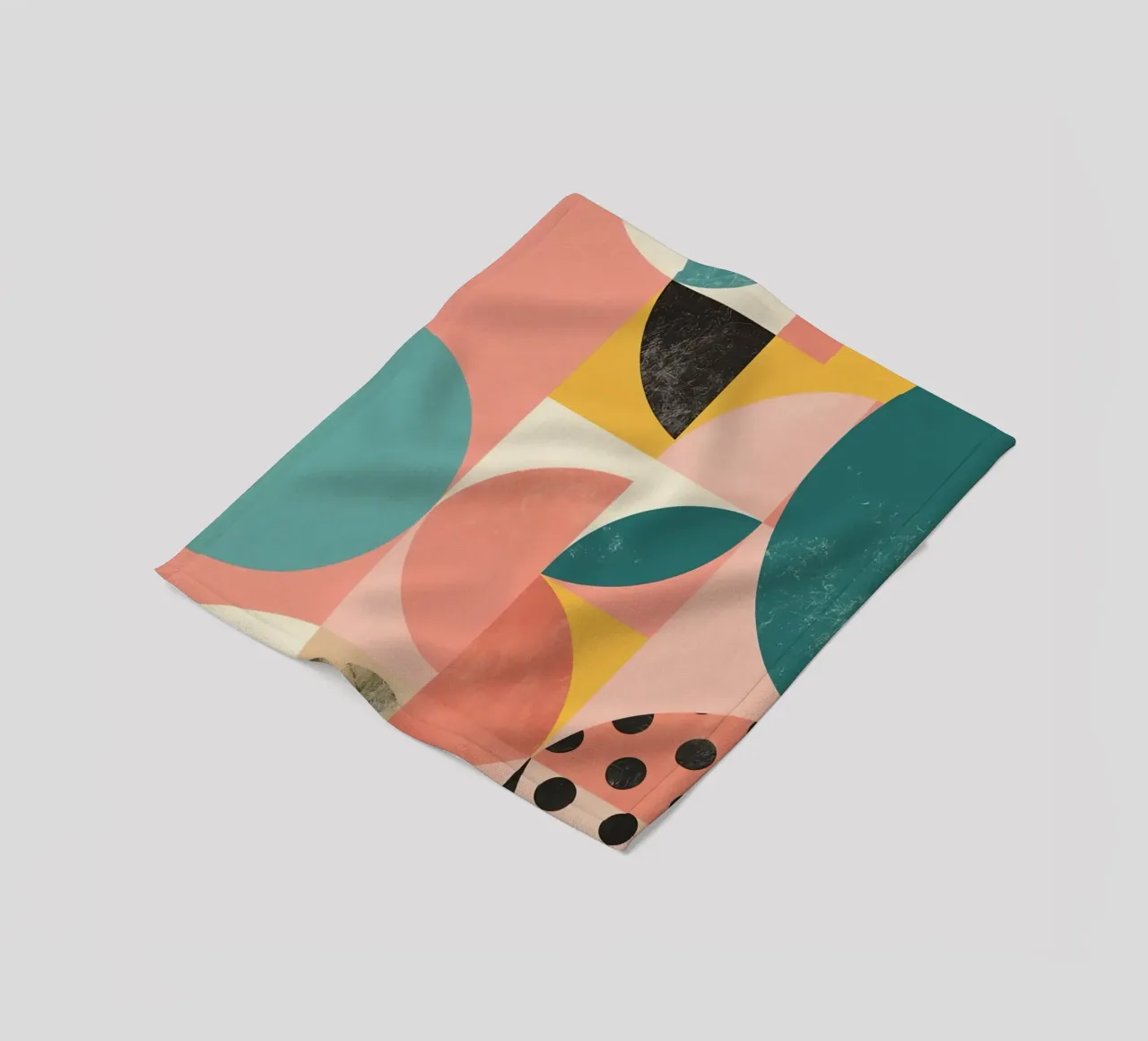 Abstract Geometric Pattern with Circles Squares and Leaf fleece blanket by DesignDoodle