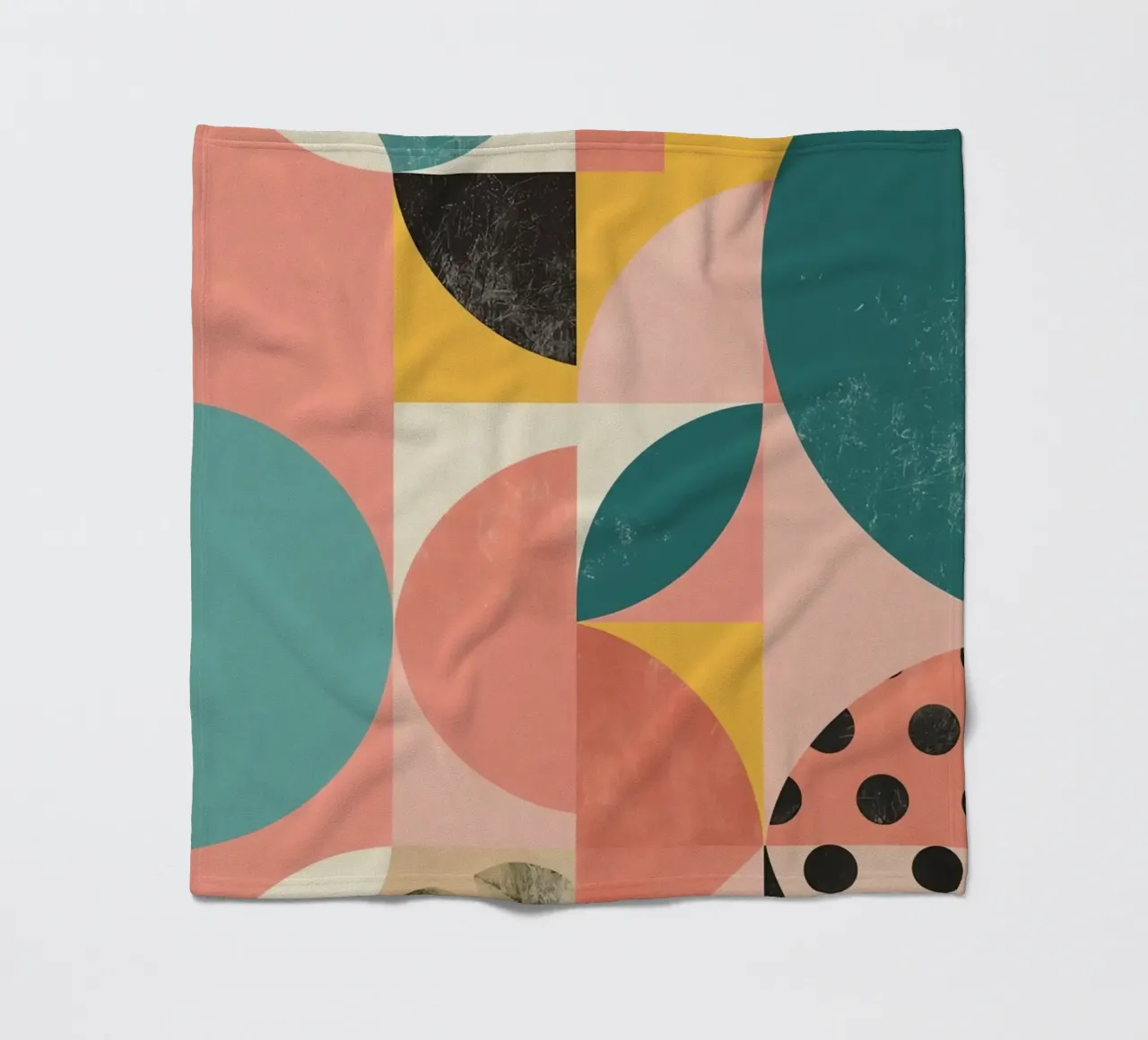 Abstract Geometric Pattern with Circles Squares and Leaf fleece blanket by DesignDoodle