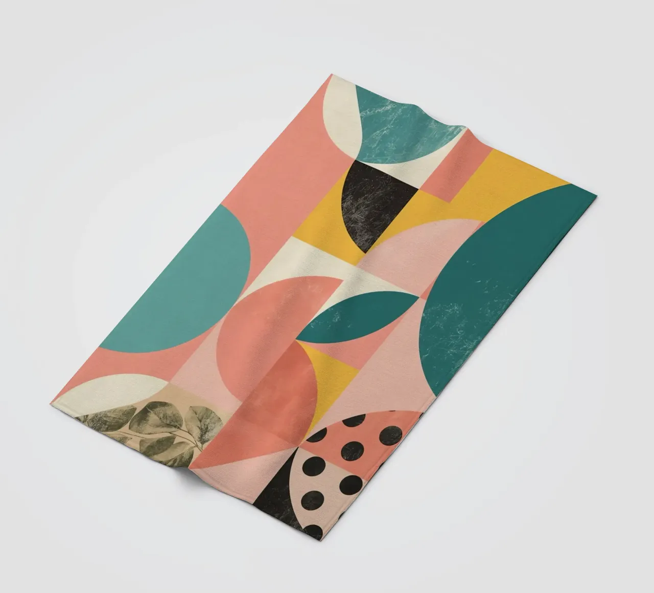 Abstract Geometric Pattern with Circles Squares and Leaf fleece blanket by DesignDoodle
