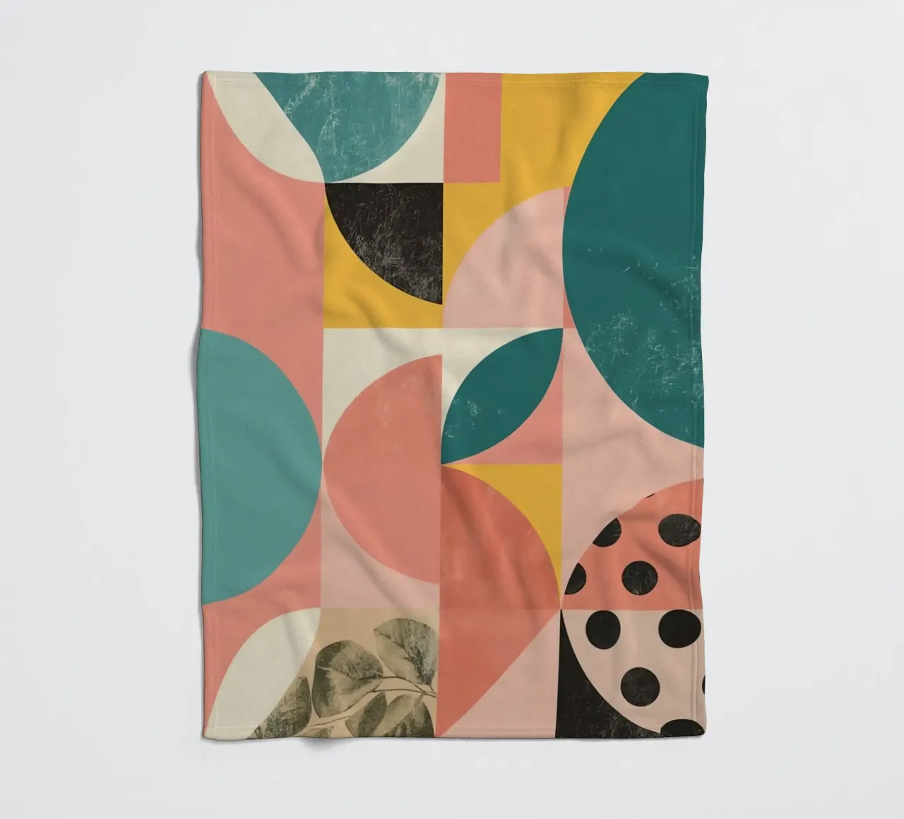 Abstract Geometric Pattern with Circles Squares and Leaf fleece blanket by DesignDoodle