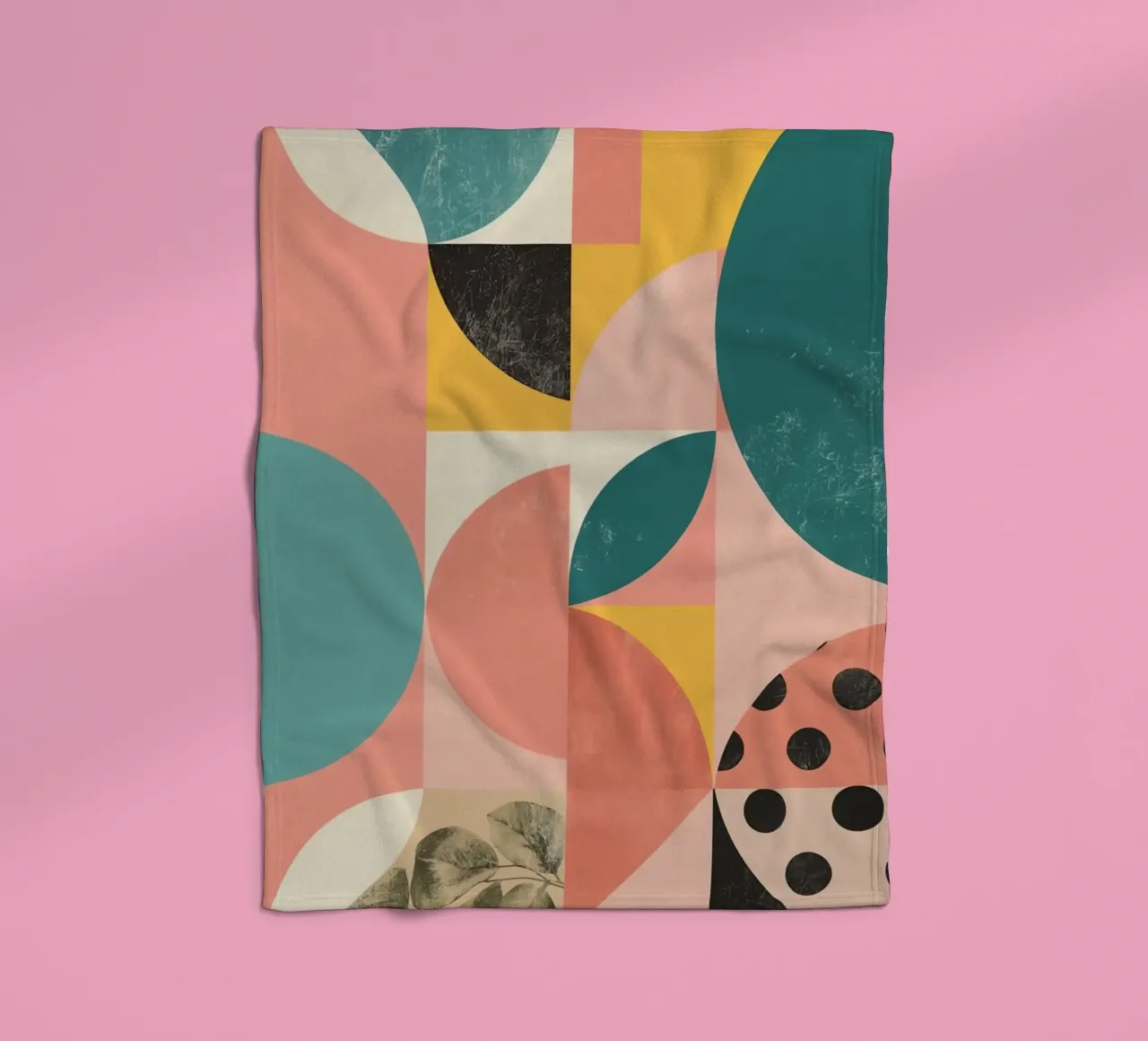 Abstract Geometric Pattern with Circles Squares and Leaf fleece blanket by DesignDoodle