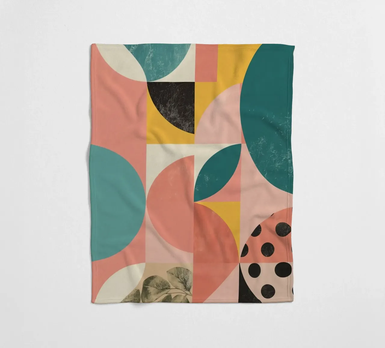 Abstract Geometric Pattern with Circles Squares and Leaf fleece blanket by DesignDoodle