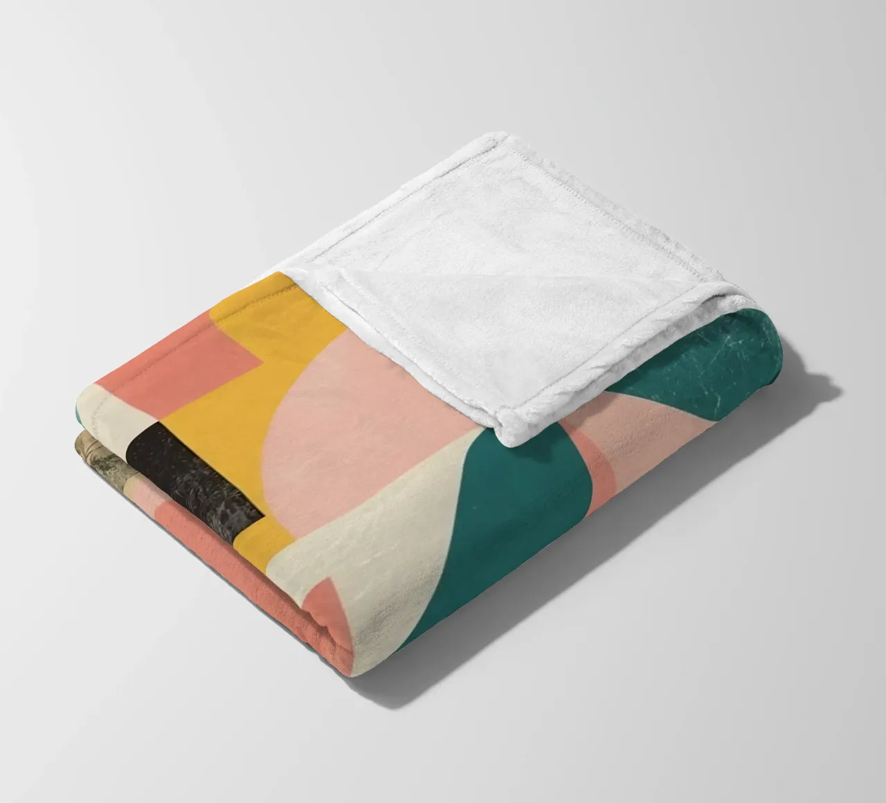 Abstract Geometric Pattern with Circles Squares and Leaf fleece blanket by DesignDoodle