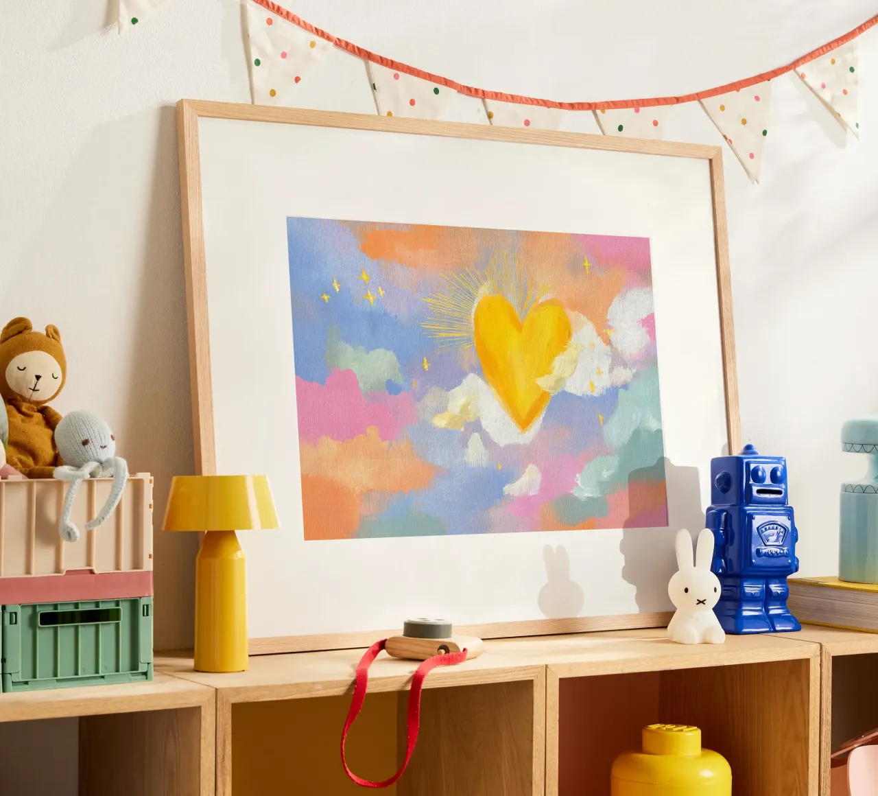 Stralend hart in pastelkleurige wolken Esthetisch schilderij poster van vintagepod