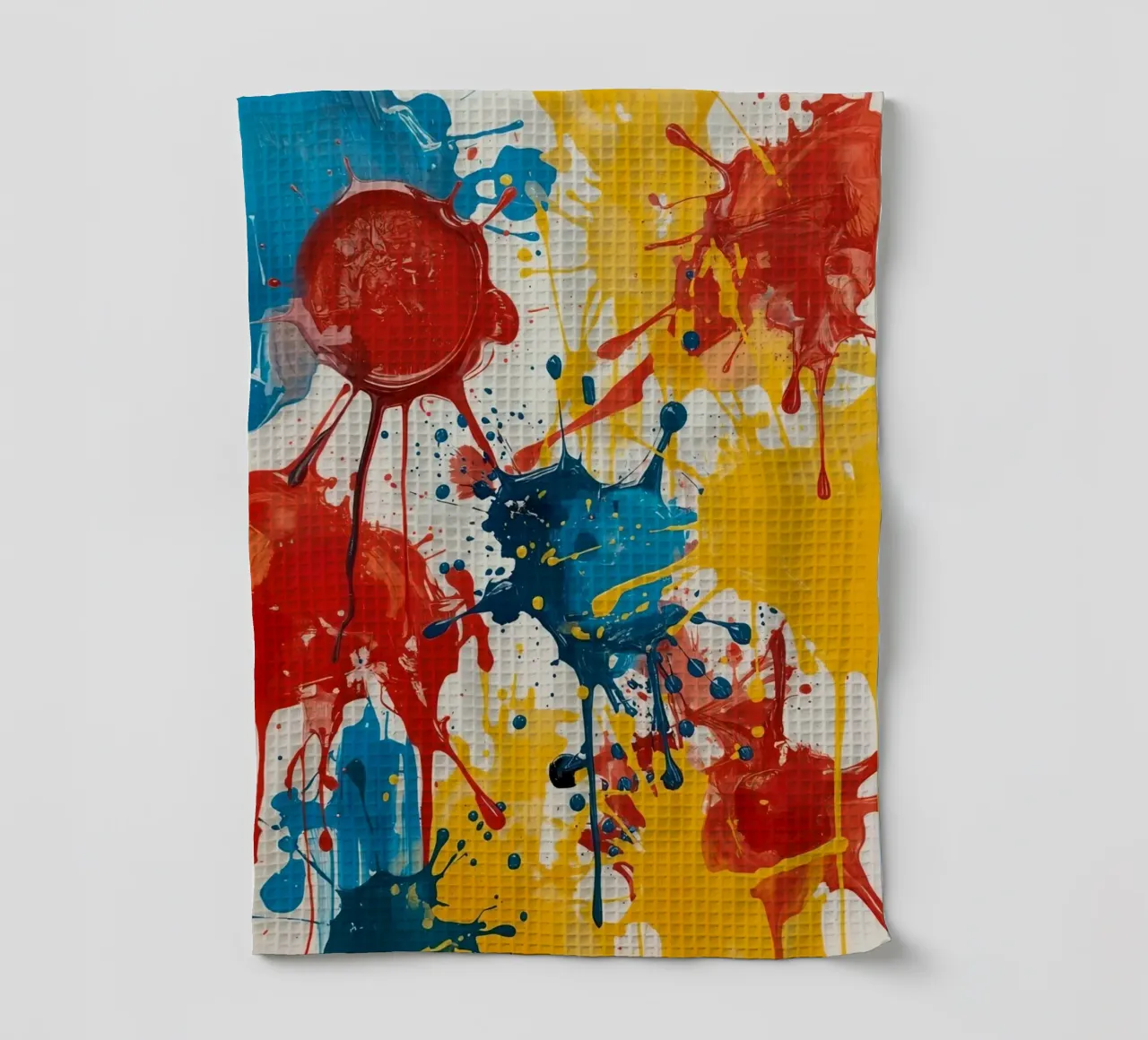 Peinture abstraite d'éclaboussures de peinture rouge, jaune et bleue torchon de DesignDoodle