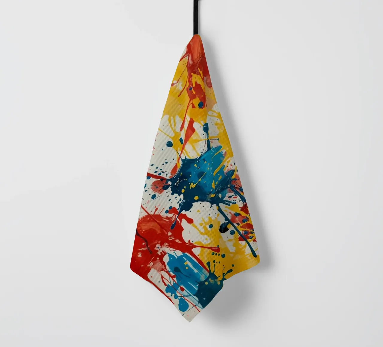 Peinture abstraite d'éclaboussures de peinture rouge, jaune et bleue torchon de DesignDoodle
