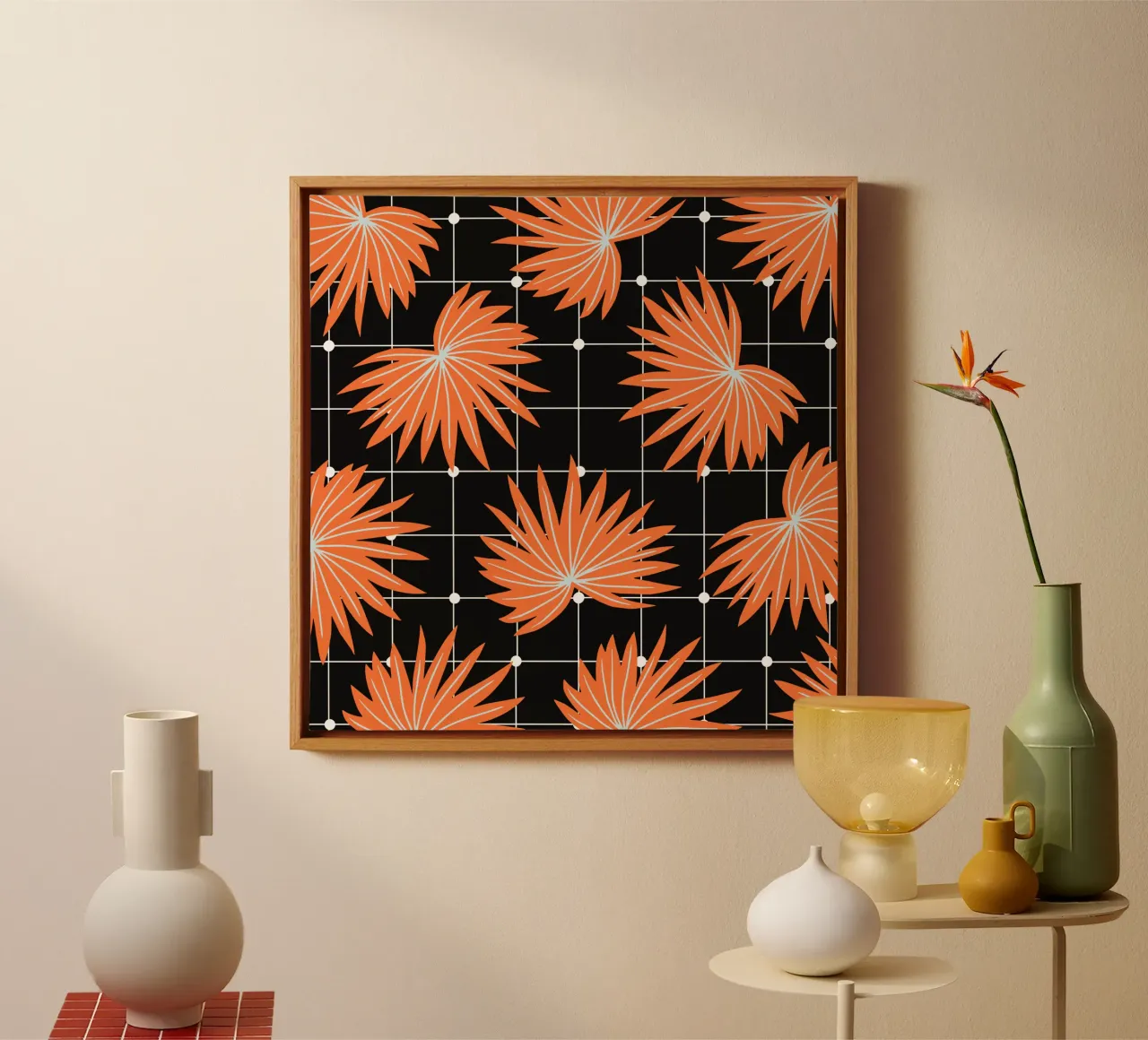 Palm surface pattern canvas with Floater frame by Little Dean