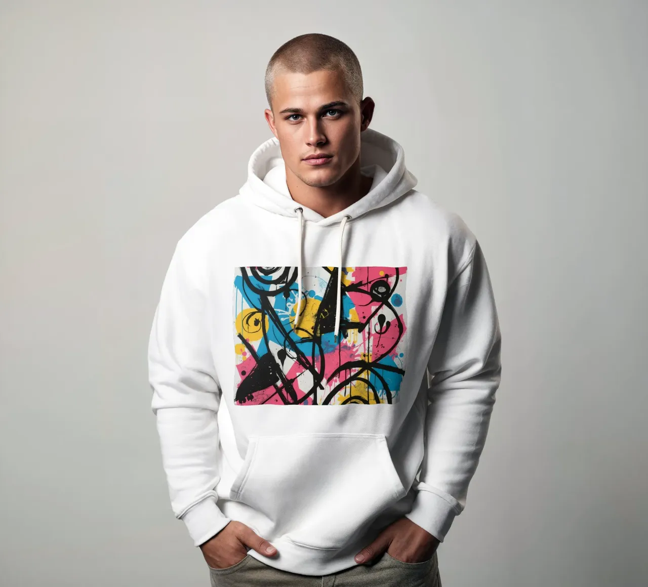 Pittura astratta con forme geometriche e linee nere felpa con cappuccio da DesignDoodle