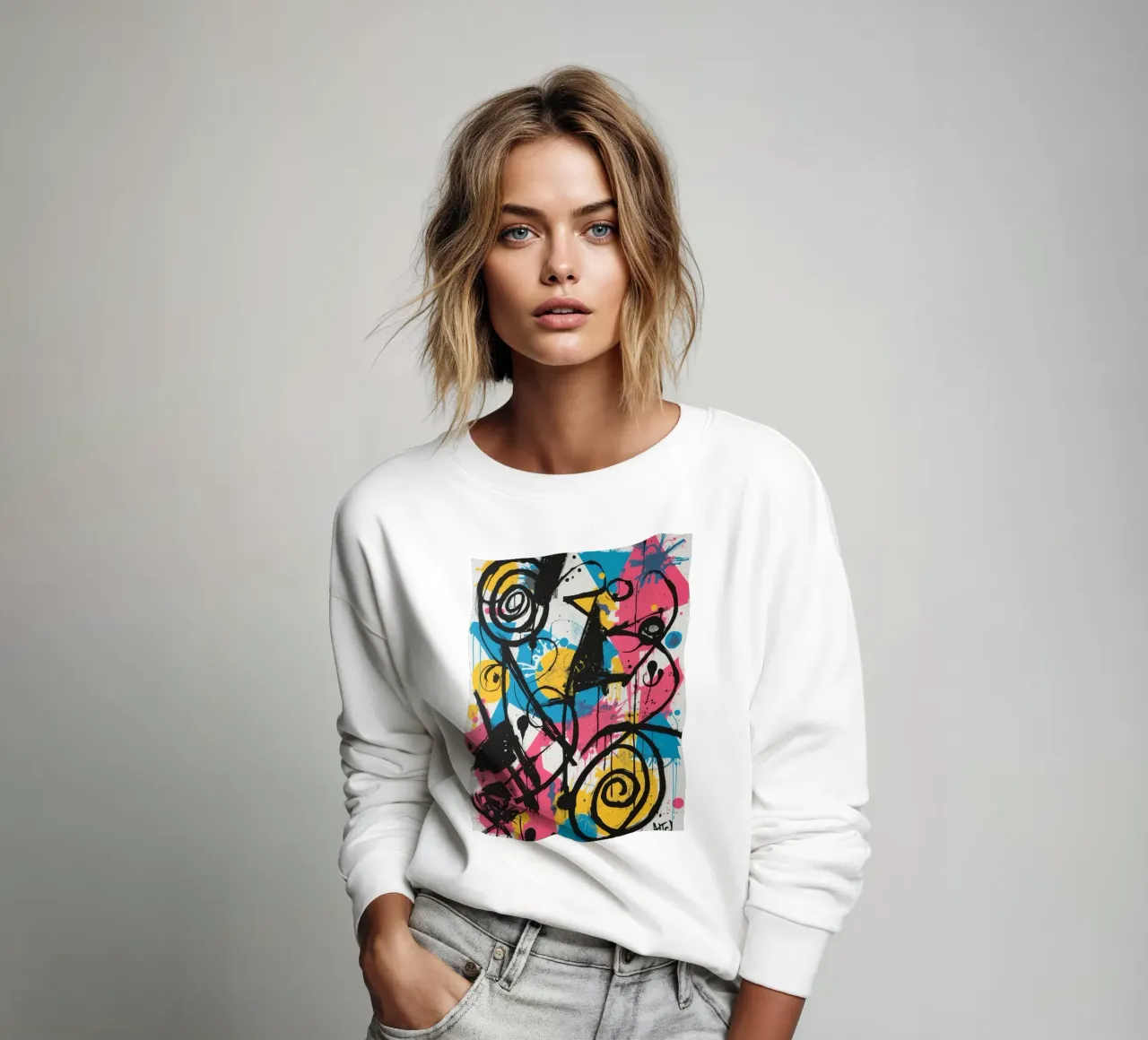 Pittura astratta con forme geometriche e linee nere felpa da DesignDoodle