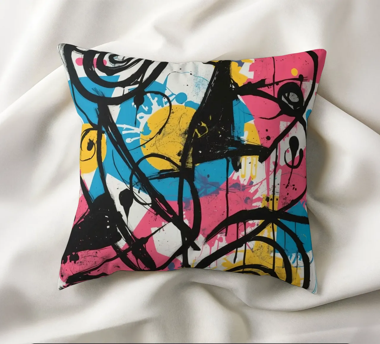 Pittura astratta con forme geometriche e linee nere cuscino da DesignDoodle