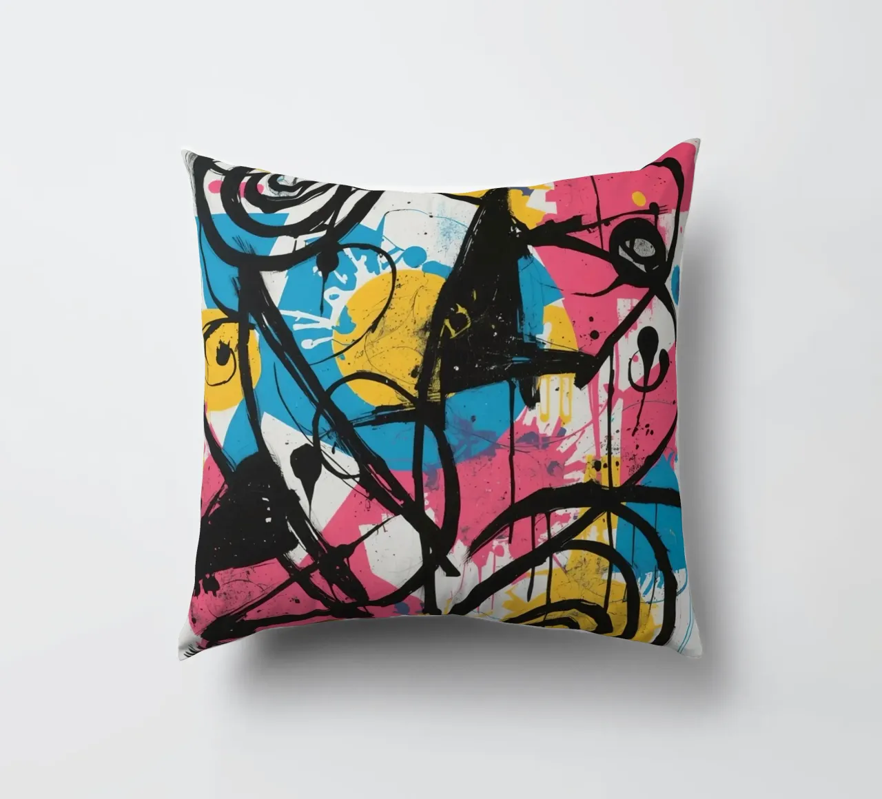 Pittura astratta con forme geometriche e linee nere cuscino da DesignDoodle