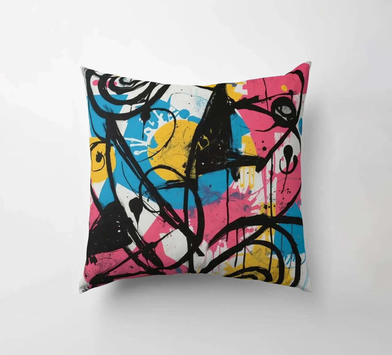 Pittura astratta con forme geometriche e linee nere cuscino da DesignDoodle